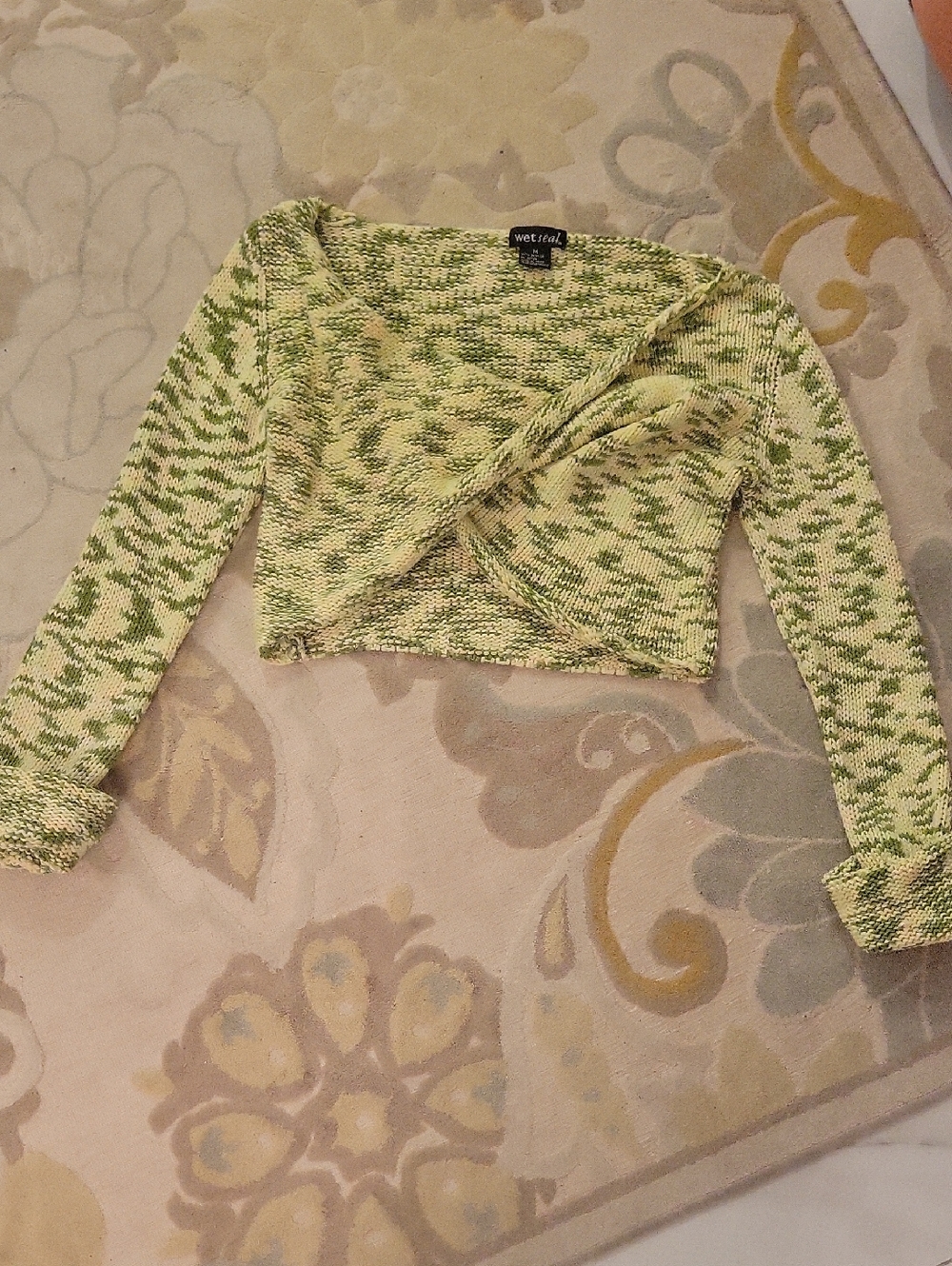 Wet Seal Lime-Green Marled Cropped Wrap Sweater